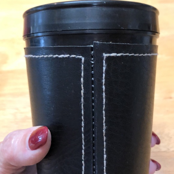 LSU Tigers Black Leather Insulated Covered 14oz. Drinking Cup - Picture 4 of 5